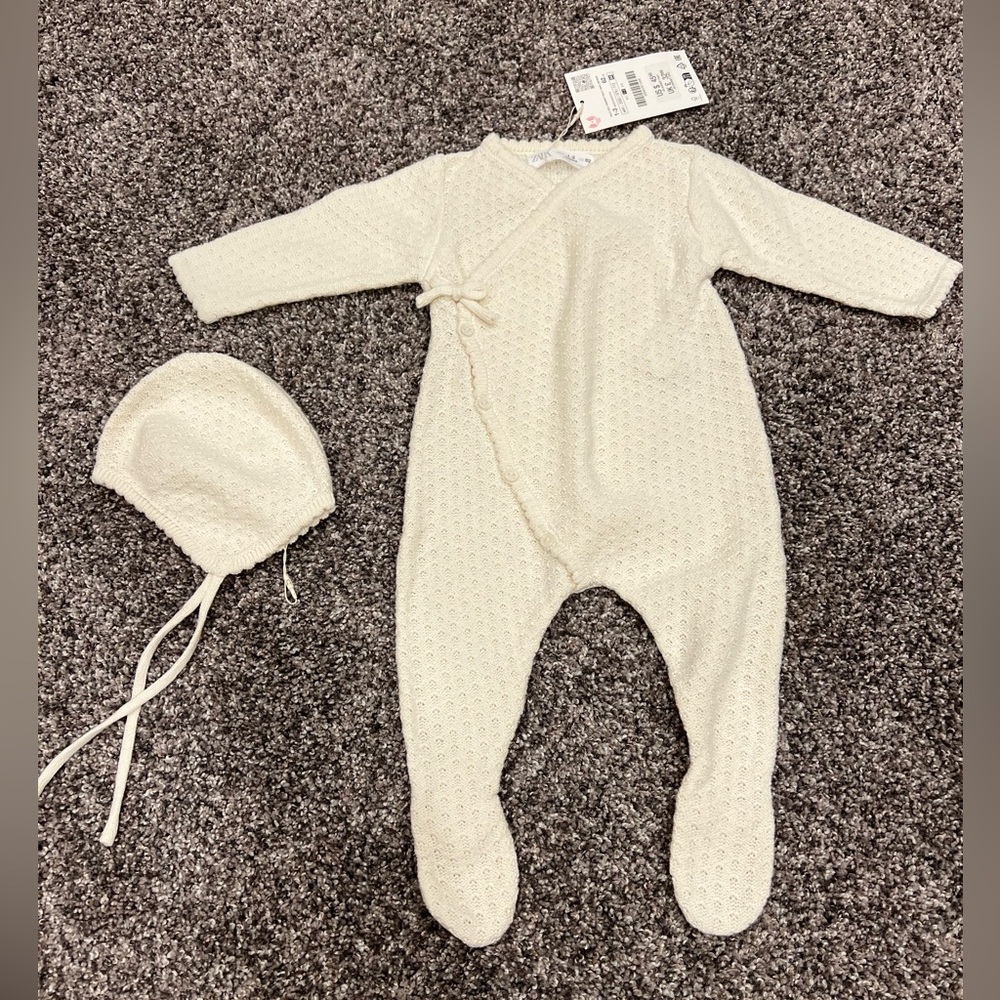 NWT Zara Baby Knit Kimono and Bonnet